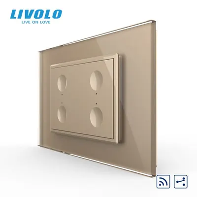 Intrerupator cvadruplu tactil, control telecomanda RF, cap scara / cap cruce, standard italian, cu rama sticla, 3M Auriu