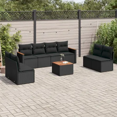 Gossi set mobilier de gradina cu perne, 9 piese, negru, poliratan