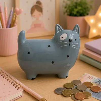 Pușculiță din ceramică model pisică gri