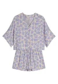 Pijama dama albastru aprins - imprimeu floral - maneca trei sferturi - scurta - viscoza