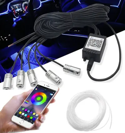 Banda LED lumini ambientale auto, 5 unitati, 6M, iOS, Android