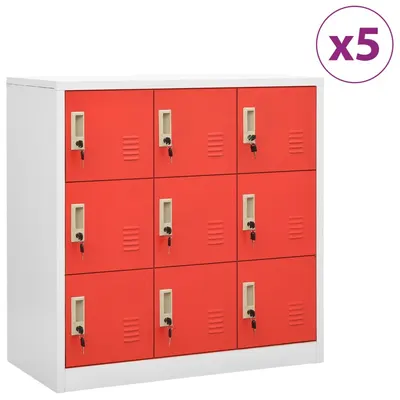 Gossi dulapuri vestiar 5 buc. gri deschis si rosu 90x45x92,5 cm otel
