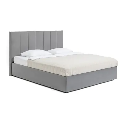 Pat matrimonial gri tapițat cu spațiu de depozitare cu somieră 160x200 cm Thessa Bold Line – Bonami Selection