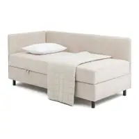 Pat bej tapițat cu spațiu de depozitare cu saltea 90x200 cm Avela – Bonami Selection
