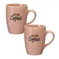 Set 2 căni Excellent Houseware, 340 ml, ceramică, „BUT FIRST Coffee”