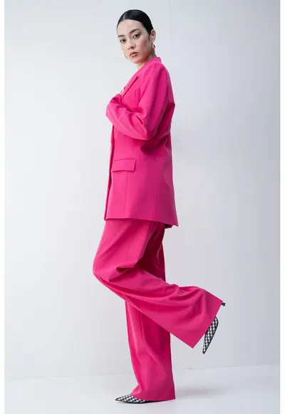 Pantaloni eleganti cu croiala ampla si talie inalta - Roz deschis