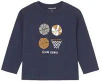 Tricou cu mânecă lungă Mayoral - Imprimeu de baschet, albastru închis, 12 luni
