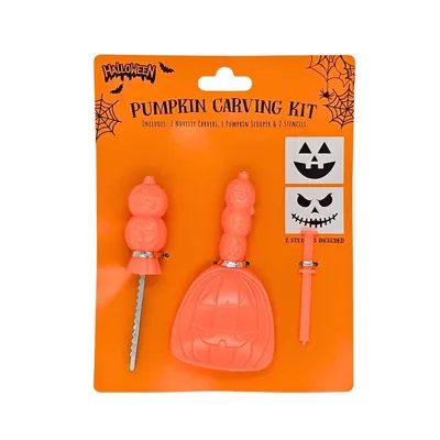 Set pentru sculptat dovleci de halloween, 5 piese cu unelte, lingură și șabloane reutilizabile