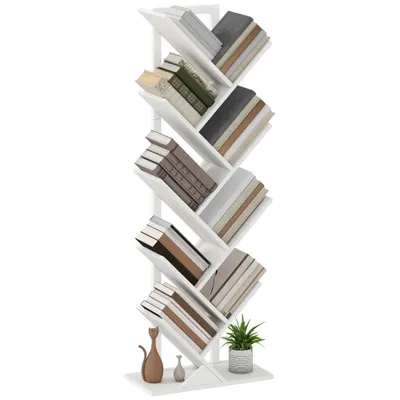 HOMCOM Etajeră în Formă de Copac cu 9 Rafturi și Sistem Antivârf pentru Sufragerie Dormitor 50x24x136 cm Alb | Aosom Romania