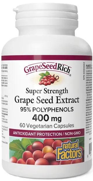Grape Seed Extract, 95% polifenoli, 400 mg, 60 capsule, Natural Factors