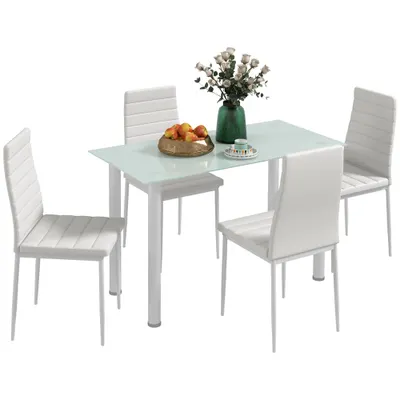 HOMCOM Grup de Masă 5 piese Sitzgruppe Masă cu 4 scaune, design modern, masă din sticlă, Alb | Aosom Romania