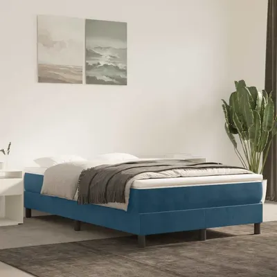 vidaXL Pat box spring cu saltea, albastru închis, 120x190 cm, catifea
