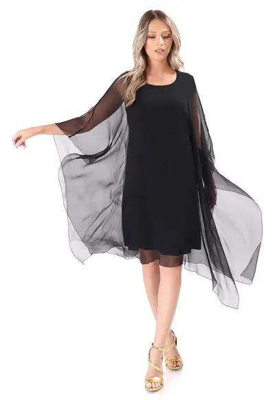Rochie fluture din voal de matase naturala RXG-YRN - Negru