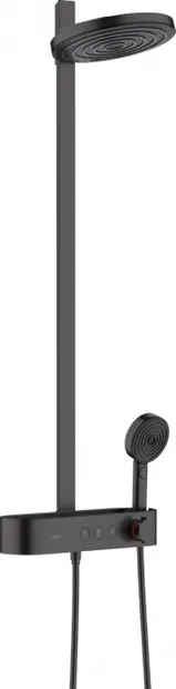 Set de dus cu baterie termostatata, palarie 26 cm, 3 jeturi, negru mat, Hansgrohe Pulsify S