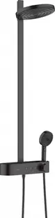Set de dus cu baterie termostatata, palarie 26 cm, 3 jeturi, negru mat, Hansgrohe Pulsify S