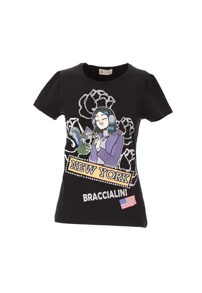 Tricou cu aplicatii cu strasuri - Negru