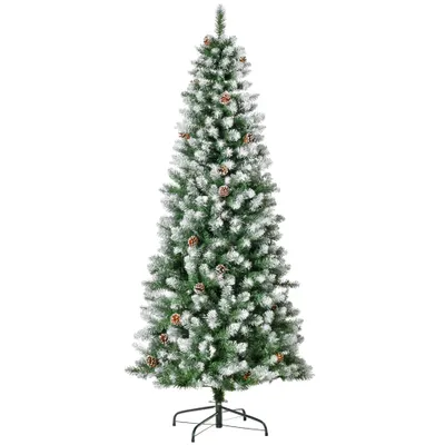 HOMCOM Brad de Crăciun Înzăpezit cu 630 Ramuri și 37 Conuri, Brad Artificial cu Bază Detașabilă, Ø75x180 cm, Verde | Aosom Romania