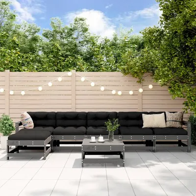 Gossi set mobilier de gradina cu perne, 7 piese, gri, lemn masiv