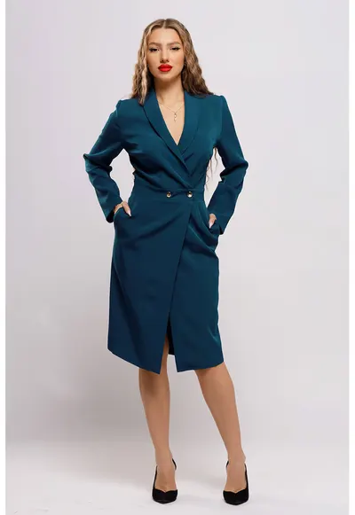 Rochie-sacou cu buzunare - Albastru petrol