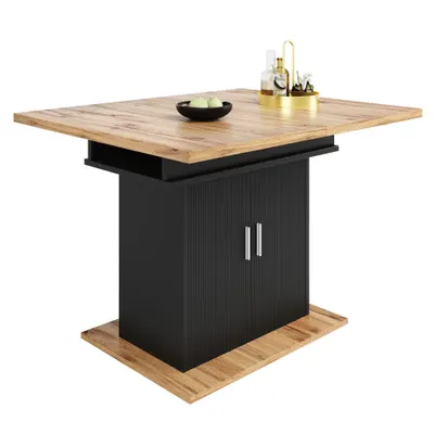 Masă extensibilă de sufragerie cu 3 niveluri de depozitare, 110-140×70×76 cm, Negru