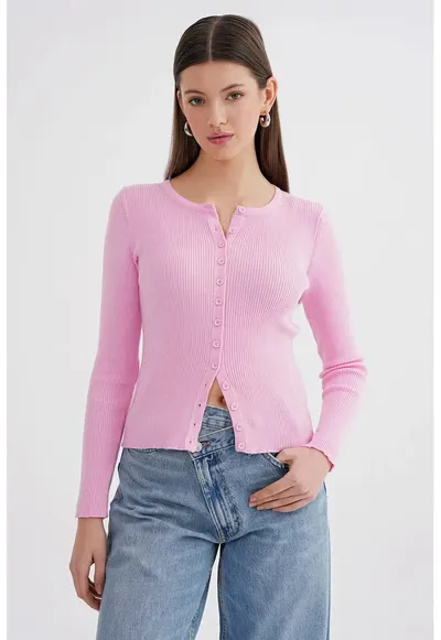 Cardigan - cu slim - roz pudrat - tricot - Roz pudrat
