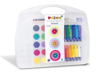 Trusa de desenat Primo - 14 culori vopsele tempera, 15 culori acuarele