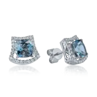Cercei stud din aur alb cu topaze london blue square de 3.816ct si diamante de 0.407ct