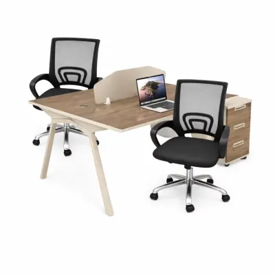 Set Nova 2 & FlexiPro - Birou operational cu 2 posturi,dulapuri integrate mobile si Scaun de birou ergonomic