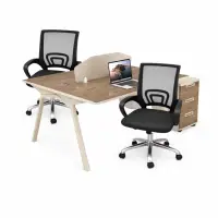 Set Nova 2 & FlexiPro - Birou operational cu 2 posturi,dulapuri integrate mobile si Scaun de birou ergonomic