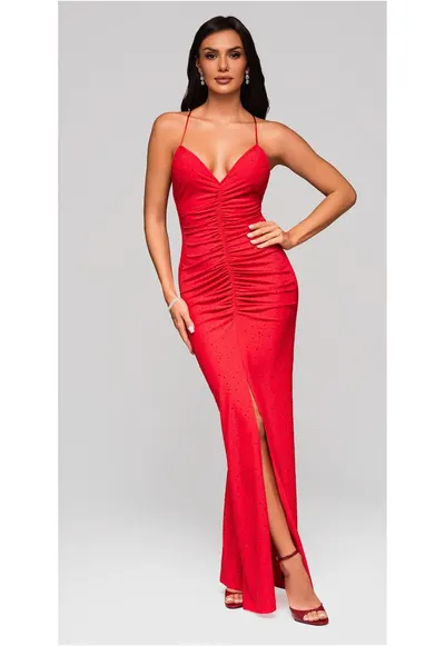 Rochie de seara Maxi LARICA LA-OM-DLR200 - Nude - XL - Rosu