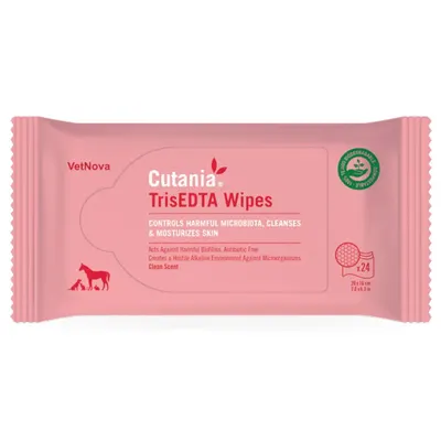 Servetele dermatologice cu actiune antibacteriana pentru ingrijirea și curatarea pielii, Cutania TrisEDTA Wipes, VetNova, Pachet 2 X 24 servetele