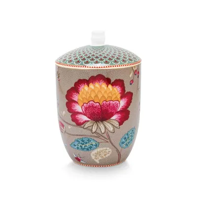 Borcan cu capac, din porțelan, Pip Studio, Khaki, 21x13.5 cm, colecția Blooming Tales