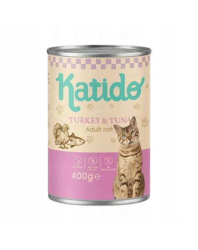 KATIDO Adult Cat Turkey and Tuna 400 g curcan și ton cu ulei de somon conservă pisici