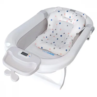 Cadita pliabila KidsCare Gri cu suport metalic, termometru, perna reductor, jucarii, protectie cap, cana pliabila