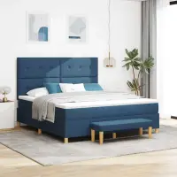 vidaXL Pat cu arcuri cu pernă albastru 200 x 180 cm țesătură