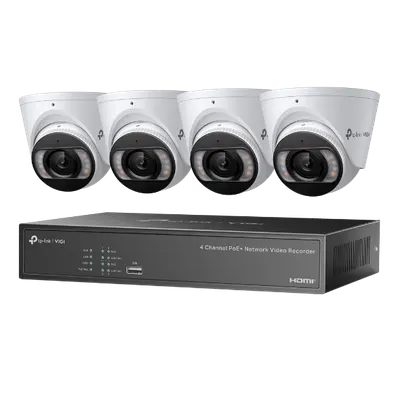 KIT NVR + HDD 2TB POE TP-Link VIGI 4 canale + 4 camere 4MP, Lentila 2.8, IR+WL 30ML Turret, NVR TP-Link VIGI 4 canale, 53W 1004H