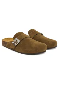 Saboti dama Mellow Mule - piele naturala - Wild Olive/Silver