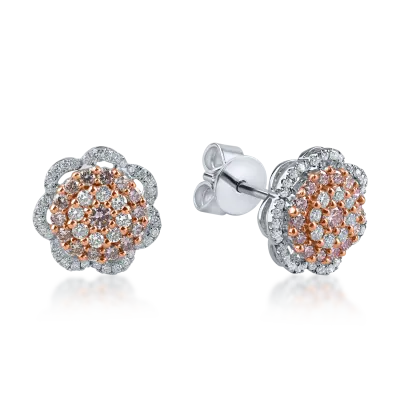Cercei floare din aur alb-roz cu diamante de 0.8ct