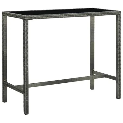 vidaXL Masă de bar de grădină, gri, 130x60x110 cm, poliratan și sticlă
