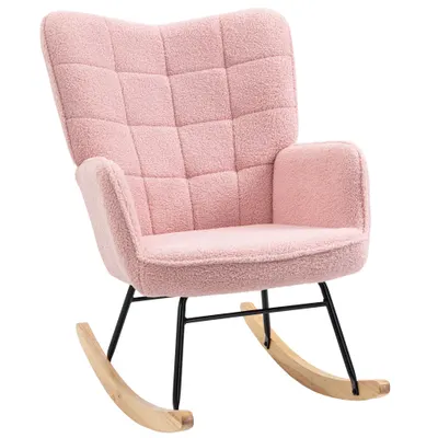 HOMCOM Scaun de leagăn rocking chair tapiterie din blană răsucită structură din oțel 71 x 98 x 101 cm roz | Aosom Romania