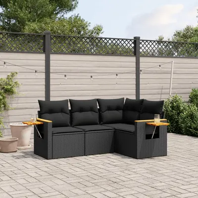 Gossi set mobilier de gradina cu perne, 4 piese, negru, poliratan