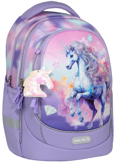 Rucsac cu fund dur Belmil - Bright Rainbow Unicorn, 2 compartimente