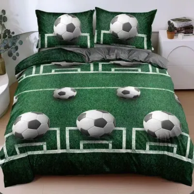 Lenjerie pat dublu bumbac satinat - 3 Bucati 219 Lei - Verde Fotbal