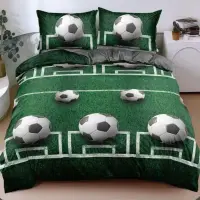 Lenjerie pat dublu bumbac satinat - 3 Bucati 219 Lei - Verde Fotbal