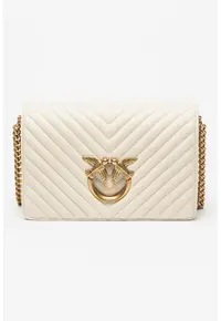 Geanta crossbody din piele Love Click - Crem
