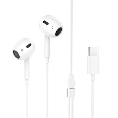 Casti cu Mufa Type-C, Hoco M101 Crystal Joy, Compatibile iPhone 15/16 si Android, 1.2m, Microfon si Control volum, Alb Engros