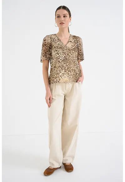 Bluza cu animal print Smilla - Maro/Crem