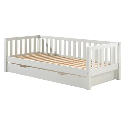 Pat pentru copii alb cu extensie suplimentară din lemn de pin cu somieră 90x200 cm Fritz – Vipack