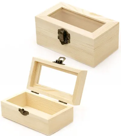 Cutie din lemn cu capac din sticlă Em Art - 12 x 7 x 5 cm