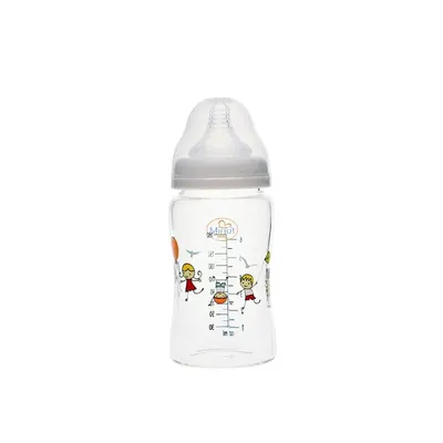 Biberon din sticla borosilicat cu gat larg 0 luni+ Baby, 180ml, Minut